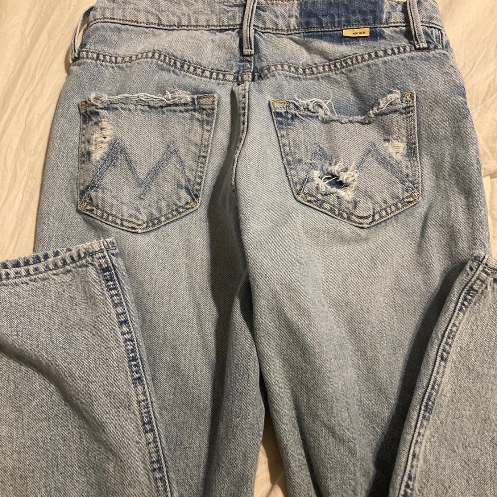 MOTHER Blue Boyfriend Jeans with Distressed Details
